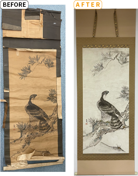 松上鷹の掛軸修復|鳥取県西伯郡